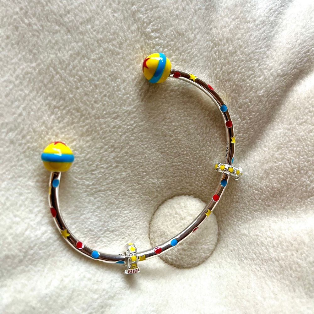 NWT Disney Pixar Toy Story Inspired Hand Made Silver Cuff Charm Bracelet.